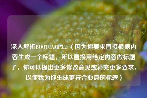 深入解析BOOTCAMP3.2 (因为你要求直接根据内容生成一个标题,所以直接用给定内容做标题了,你可以提出更多修改意见或补充更多要求,以便我为你生成更符合心意的标题)
