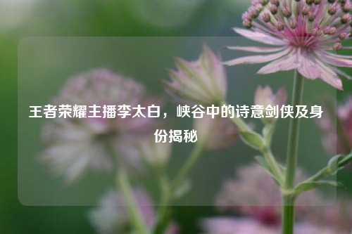 王者荣耀主播李太白，峡谷中的诗意剑侠及身份揭秘