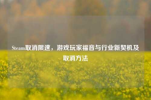 Steam取消限速，游戏玩家福音与行业新契机及取消方法
