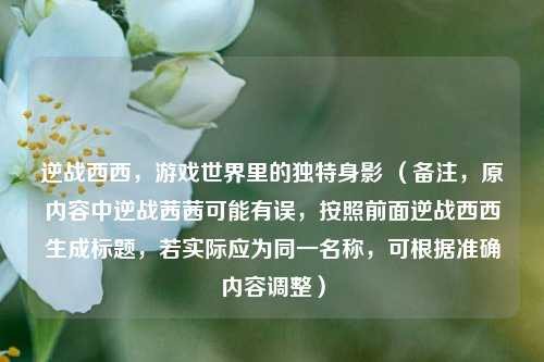 逆战西西，游戏世界里的独特身影 （备注，原内容中逆战茜茜可能有误，按照前面逆战西西生成标题，若实际应为同一名称，可根据准确内容调整）