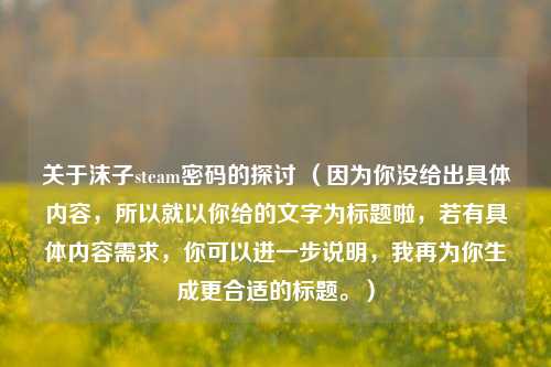 关于沫子steam密码的探讨 (因为你没给出具体内容,所以就以你给的文字为标题啦,若有具体内容需求,你可以进一步说明,我再为你生成更合适的标题。)