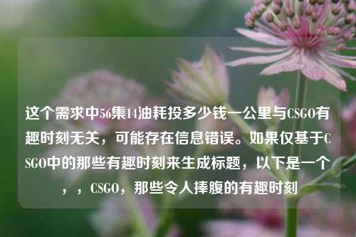 这个需求中56集14油耗投多少钱一公里与CSGO有趣时刻无关,可能存在信息错误。如果仅基于CSGO中的那些有趣时刻来生成标题,以下是一个,,CSGO,那些令人捧腹的有趣时刻