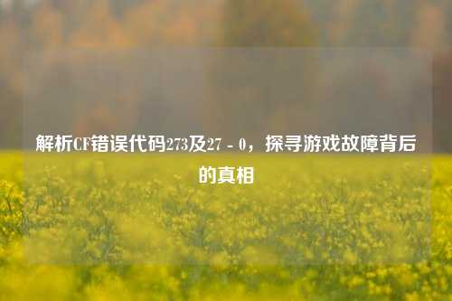 解析CF错误代码273及27 - 0,探寻游戏故障背后的真相