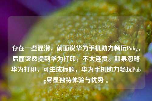 存在一些混淆，前面说华为手机助力畅玩Pubg，后面突然提到华为打印，不太连贯。如果忽略华为打印，可生成标题，华为手机助力畅玩Pubg尽显独特体验与优势 。